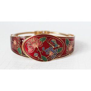 Vintage Cloisonne Clamper Bracelet Enamel Paint Hinge